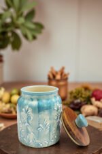 Handcrafted Blue Ceramic Pickle & Condiment Set – Stylish Kitchen Storage Container (Pack of 3) - Image 3