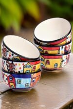 Multicolor Hut Hand-Painted Glossy Ceramic Bowls – Set of 6 (180ml) | Perfect for Soup, Snacks & Gift Purpose - Image 4