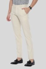 Cream Cotton Linen Formal Trouser For Men - Image 2