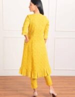 Yellow Pure cotton Printed kurta set with Dupatta - Image 3