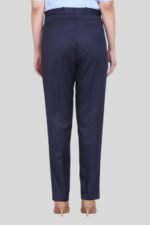 Cotton Solid Navy Blue Formal Trousers For Women - Image 2