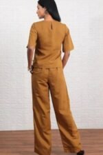 Yellow Elegant Pure Linen Co-rods Set For Women - Image 4