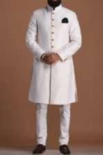 White Cotton Jodhpuri Achkan Set