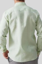 Light Green Regular Fit Solid Cotton Linen Shirt - Image 3