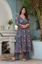 Navy Cotton Anarkali Suit Set