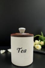 Handcrafted Ceramic Container Set For Tea, Coffee, and Sugar Kitchen Containers Set of 3 with Wooden Lids - Image 3