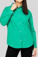 Green cotton formal shirt for women