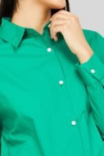 Green Solid Cotton Formal Shirt for Women's - Image 2