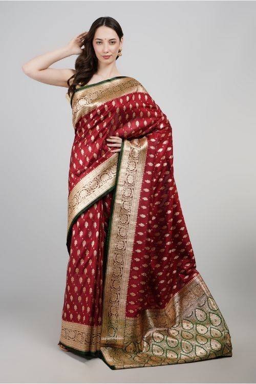 Maroon Banarasi Saree for Weddings