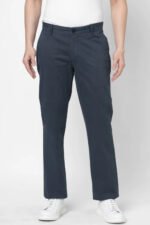 Dark Blue Cotton Solid Trousers