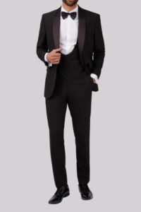 classic black three-piece suit