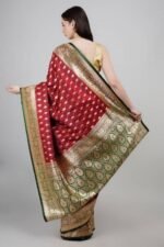 Majestic Maroon Banarasi Saree with Lustrous Zari Border & Matching Blouse Piece - Image 4
