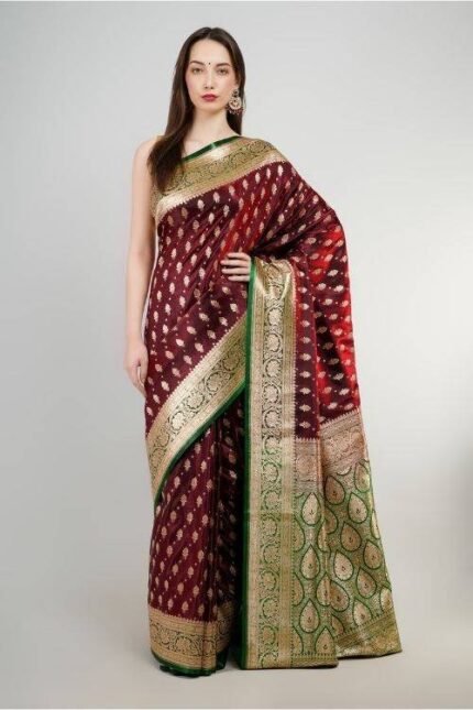 Maroon Banarasi Saree