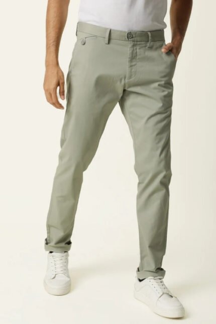 Light Green Solid Cotton Trouser