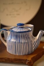 Hand-Painted Blue and White Ceramic Tea Pot Set with Tray – Traditional Blue Pottery Elegance - Image 4