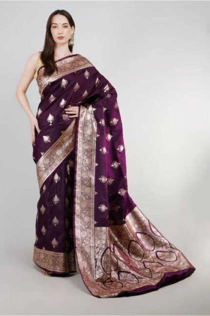 Maroon Banarasi silk saree