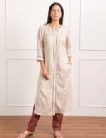 Cream and Brown Linen Kurta Set