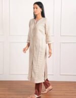 Golden Pure Line Check Print Kurta Set