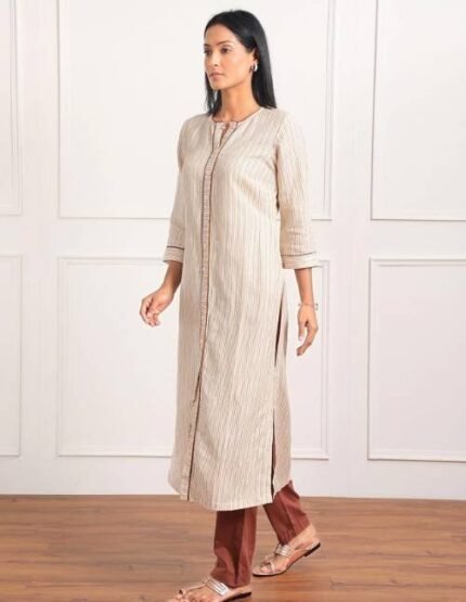 Golden Pure Line Check Print Kurta Set
