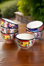 Multicolor Hut Hand-Painted Glossy Ceramic Bowls – Set of 6 (180ml) | Perfect for Soup, Snacks & Gift Purpose
