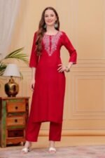 Red rayon kurti set