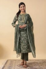 olive green kurta set for women