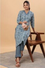 blue cotton kurta set for women