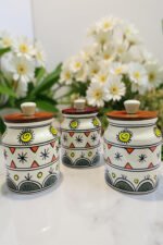 Hand-Painted Ceramic Pickle & Condiment Set Pack of 3 (450 ml each) with Wooden Airtight Lids - Image 2