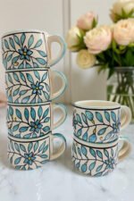 Tea Cup Set – Blue Floral & Leaf Design