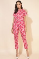 Women’s Pink & White Cotton Printed Co-Ord Set