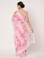 Baby Pink Floral Printed Saree, Soft Chiffon Saree ,with Satin Patta, 6.50 Mtr Length and Unstitched Blouse Piece - Image 5