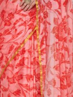 Gajri Floral Printed Chinon Saree with Elegant Zari Piping and Matching Blouse Piece – 6.50 Mtr - Image 2