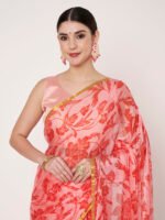 Gajri Floral Printed Chinon Saree with Elegant Zari Piping and Matching Blouse Piece – 6.50 Mtr - Image 3