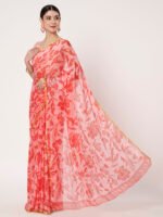 Gajri Floral Printed Chinon Saree with Elegant Zari Piping and Matching Blouse Piece – 6.50 Mtr - Image 4