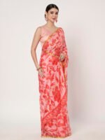 Gajri Floral Printed Chinon Saree with Elegant Zari Piping and Matching Blouse Piece – 6.50 Mtr - Image 6