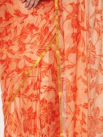 Peach Floral Printed Chinon Saree with Elegant Zari Piping and Matching Blouse Piece – 6.50 Mtr - Image 2