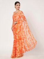 Peach Floral Printed Chinon Saree with Elegant Zari Piping and Matching Blouse Piece – 6.50 Mtr - Image 4