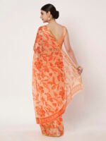 Peach Floral Printed Chinon Saree with Elegant Zari Piping and Matching Blouse Piece – 6.50 Mtr - Image 5