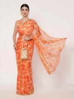 Peach Floral Printed Chinon Saree with Elegant Zari Piping and Matching Blouse Piece – 6.50 Mtr - Image 7