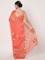 Peach Floral Printed Chinon Saree with Elegant Chitt Pallu and Matching Blouse Piece – 6.20 Mtr - Image 3