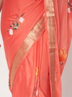 Peach Floral Printed Chinon Saree with Elegant Chitt Pallu and Matching Blouse Piece – 6.20 Mtr - Image 5