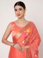 Peach Floral Printed Chinon Saree with Elegant Chitt Pallu and Matching Blouse Piece – 6.20 Mtr - Image 6