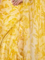 Yellow Floral Printed Chinon Saree with Elegant Zari Piping and Matching Blouse Piece – 6.50 Mtr - Image 3