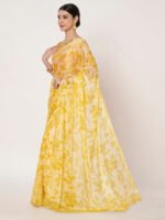 Yellow Floral Printed Chinon Saree with Elegant Zari Piping and Matching Blouse Piece – 6.50 Mtr - Image 4