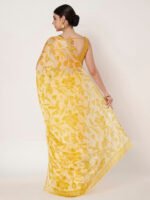 Yellow Floral Printed Chinon Saree with Elegant Zari Piping and Matching Blouse Piece – 6.50 Mtr - Image 5