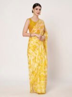 Yellow Floral Printed Chinon Saree with Elegant Zari Piping and Matching Blouse Piece – 6.50 Mtr - Image 6