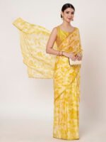 Yellow Floral Printed Chinon Saree with Elegant Zari Piping and Matching Blouse Piece – 6.50 Mtr - Image 7