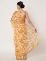 Mustard Yellow Floral Printed Chinon Saree with Elegant Zari Piping and Matching Blouse Piece – 6.50 Mtr - Image 5