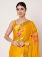 Yellow Floral Printed Chinon Saree with Elegant Chitt Pallu and Matching Blouse Piece – 6.20 Mtr - Image 2