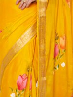 Yellow Floral Printed Chinon Saree with Elegant Chitt Pallu and Matching Blouse Piece – 6.20 Mtr - Image 3